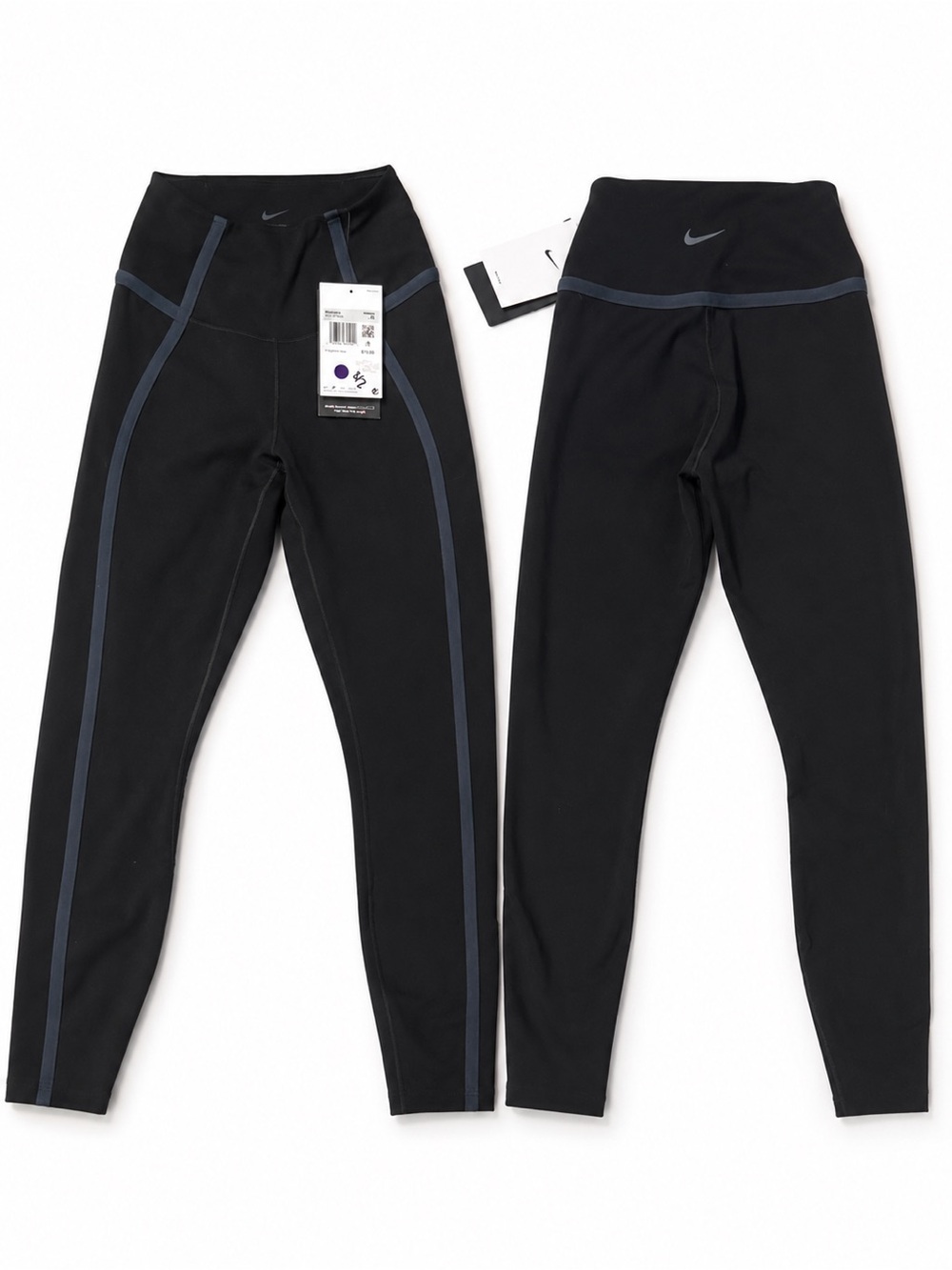 Nike Woman Black Leggings with Slate Gray Side Stripes